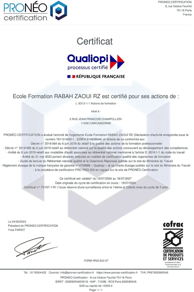 Certificat Qualiopi